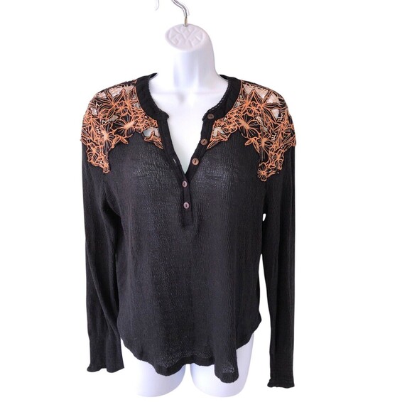 Free people black gauze thermal long sleeve top size S? - Picture 2 of 9